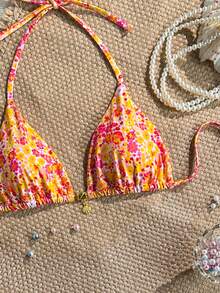 Swim Mod Áo bikini hai dây cổ yếm in họa tiết vỏ sò vàng ngẫu nhiên, kiểu áo bơi gợi cảm cho kỳ nghỉ hè. - Nhiều màu - Xem 3