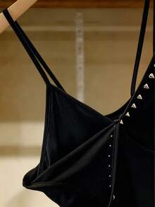 GlowEve Women's Summer Street Rivet Detail V-Neck Camisole - Black - View 3