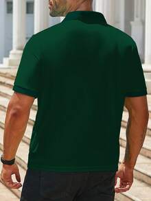 Manfinity Homme Men's Casual Commuting Button-Up Half Placket Polo Shirt Golf For Men Shirts Collar Manfinity Summer Solid Color Short Sleeve Commute, Formal - Dark Green - View 2