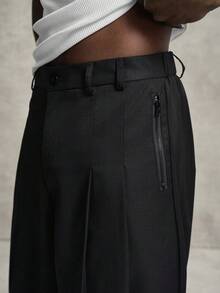 PAVTROS Men's Premium Pleated Straight Wide-Leg Trousers - Black - View 4
