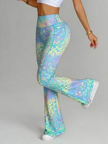 Dewbera Colorful Leopard Print Flared Pants With Pockets - Multicolor - View 5