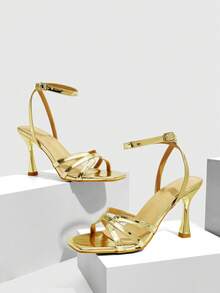 CUCCOO SZL Giày nữ cổ điển, sandal cao gót nữ, sandal quai chéo, gót mỏng, mũi vuông, thích hợp cho tiệc tối, công sở, đi làm, hẹn hò, trang phục gợi cảm. - Vàng - Xem 1