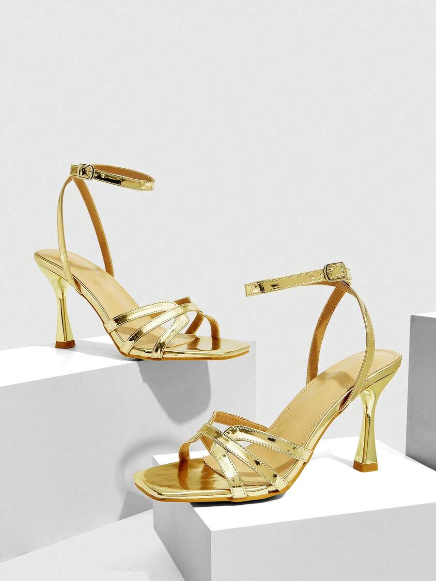 CUCCOO SZL Giày nữ cổ điển, sandal cao gót nữ, sandal quai chéo, gót mỏng, mũi vuông, thích hợp cho tiệc tối, công sở, đi làm, hẹn hò, trang phục gợi cảm. - Vàng - Xem 1