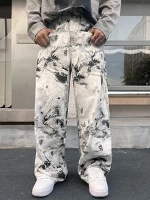 Spring Tie-Dye Men's Wide Leg Loose Casual Jeans - Multicolor - View 4