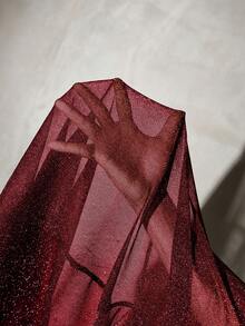 SHEIN SXY Shiny Mesh Sheer Mini Dress For Summer,Summer Dresses For Women,Dresses For Women Summer - Burgundy - View 7