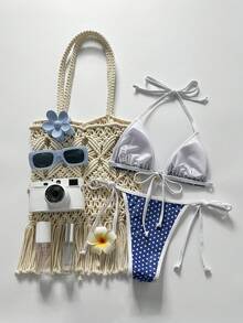 Swim Mod 女士随机印花项链金属饰品比基尼套装，春夏泳装度假装沙滩装泳衣波点比基尼泳装配饰比基尼配饰女孩夏季假日装泳装配饰泳衣配饰 - 彩色 - 查看 2