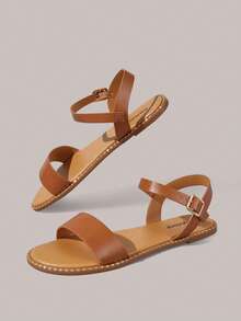 Styleloop Dép xăng đan đế bằng thời trang mới mùa xuân hè dành cho nữ, chất liệu mềm mại, dễ phối đồ, dép xăng đan hở mũi thoải mái đi biển. - màu nâu - Xem 4