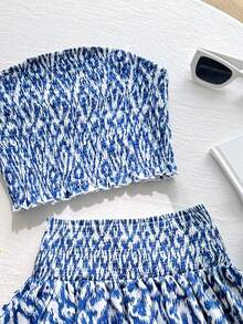 Tween Girls' Casual Everyday Comfortable Tie-Dye Print Camisole Top And Skater Skirt Set - Blue - View 3