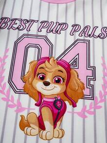 SHEIN | PAW Patrol 女童条纹圆领短袖可爱连衣裙 - 粉色 - 查看 6