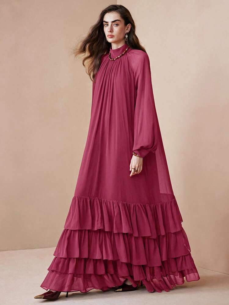 burgundy ruffle maxi dress Mhissa Ruffle Maxi Dress
