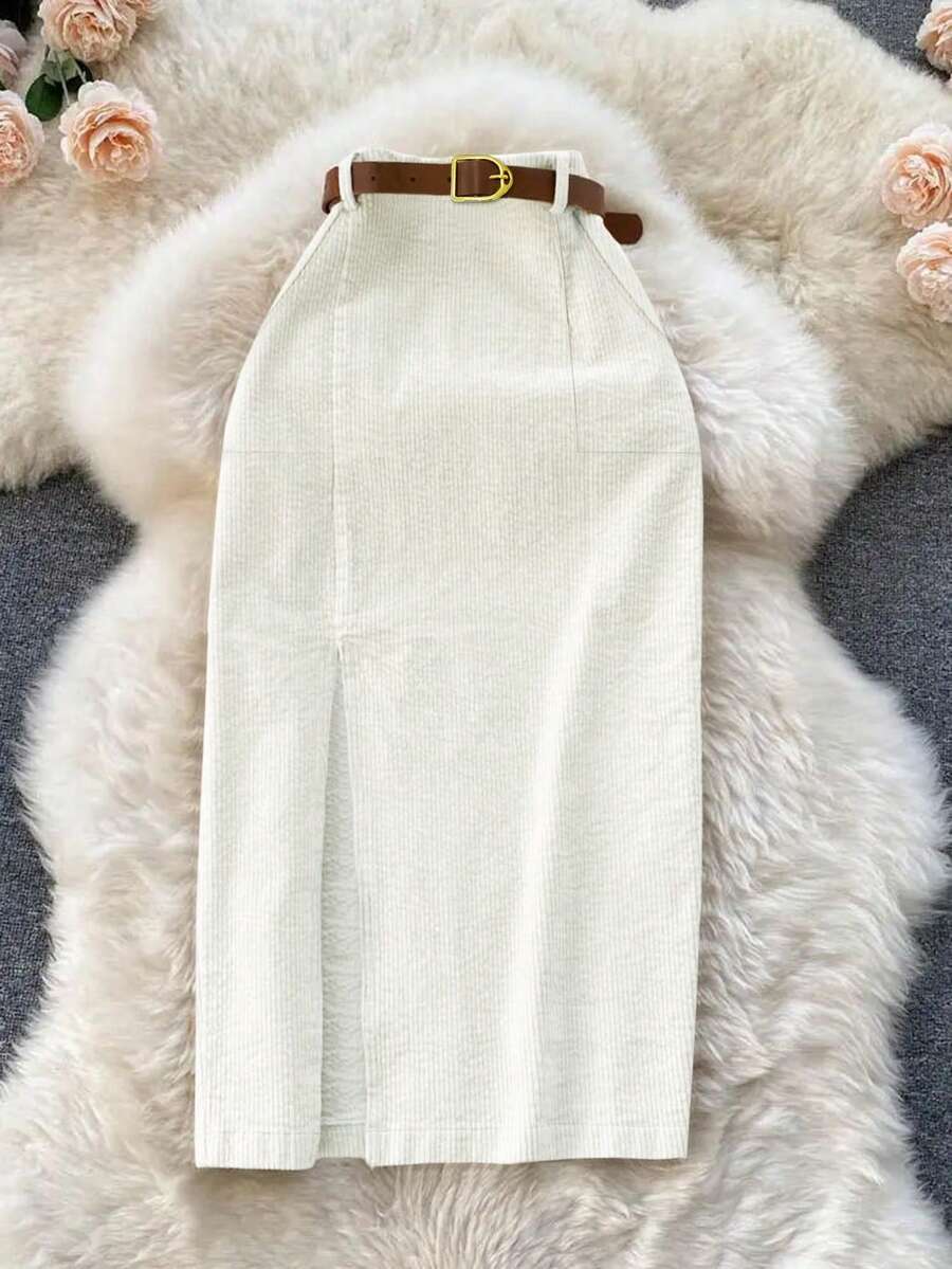 Franclia Women's Solid Color Split Design Casual Versatile Date Night Skirt White Pencil Skirt - White - View 1