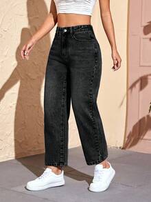 EMERY ROSE Quần jean denim không co giãn màu xanh đậm, kiểu dáng thường ngày, dành cho nữ, cỡ lớn. - màu đen - Xem 6