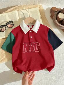 SHEIN Young Boy Contrast Color Patchwork Polo Shirt With Collar - Multicolor - View 6