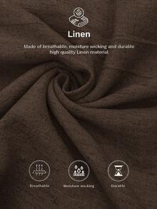 SHEIN LUNE Linen Fabric Shirt Collar Button Decor Apricot Women's Mid-Length Dress, Suitable For Spring/Summer Outings, Vintage Style For Work - Brown - View 6