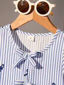 SHEIN Young Girl Woven Striped Casual Shirt - Blue - View 6