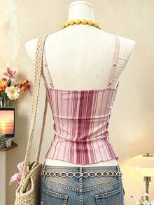 Lalippa Women's Casual Striped Camisole Top, Summer - Pink - View 2