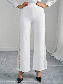 SHEIN Clasi Elegant Lace Flare Pants, Suitable For Daily Wear, Fashionable And Flattering - White - View 6