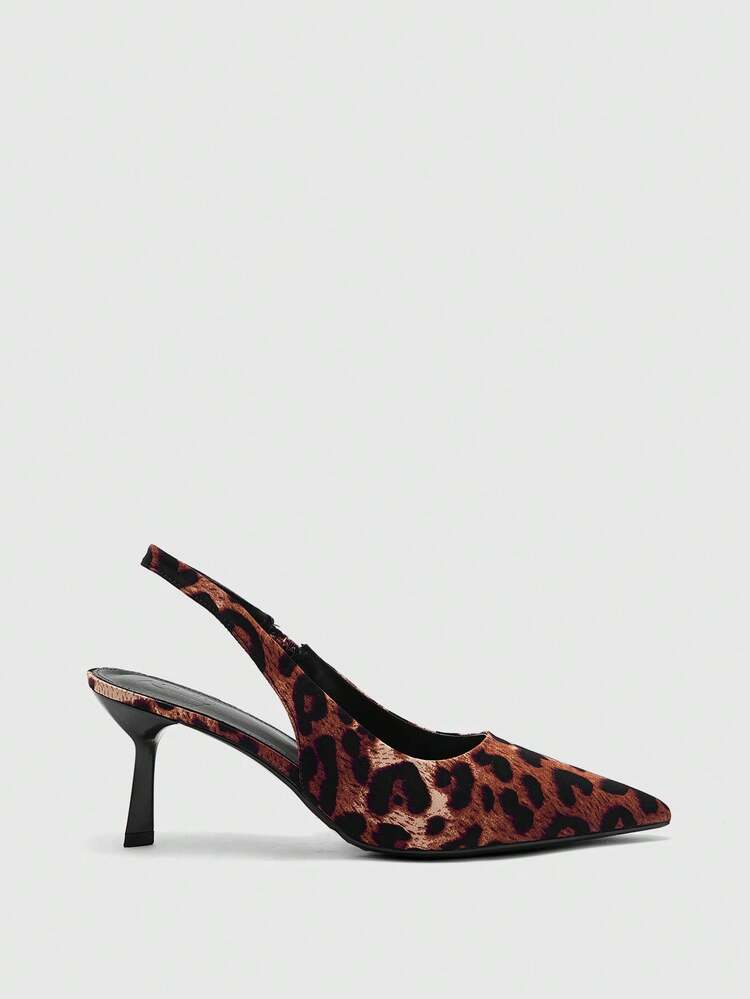 CUCCOO BIZCHIC Women Shoes Spring And Summer New Brown Leopard Print Pointed Toe Thin Heel High Heel Low Vamp Women's High Heel Shoes Daily Versatile Commuter Business Dinner Party Wear Women's Shoes