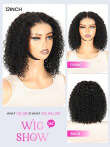 Wear And Go Bob 假发，真人发卷发波波头无胶假发，真人发预先拔毛、预先剪裁，5x5 蕾丝闭合，女士湿发波浪卷发波波头假发，蕾丝前额无胶假发，真人发，12 英寸，自然黑 - Natural Black - 查看 7
