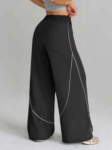 Dewbera Quần tập thể dục ống đứng màu đen trắng cạp chun dành cho nữ - Đen và trắng - Xem 2