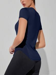Powerista Solid Color Hollow Breathable Short Sleeve Sports T-Shirt - Multicolor - View 5