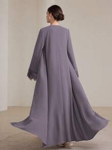 Graceveil 2pcs Set Gaun Panjang Tradisional Wanita & Mantel Abaya Sopan - Mauve Purple - View 2