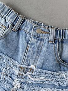 Young BoyBlue Denim Frayed Hem Shorts - Light Wash - View 3