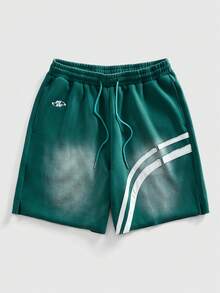 ROMWE MEN 男士做旧渐变绿白条纹休闲短裤 - 綠色 - 查看 1