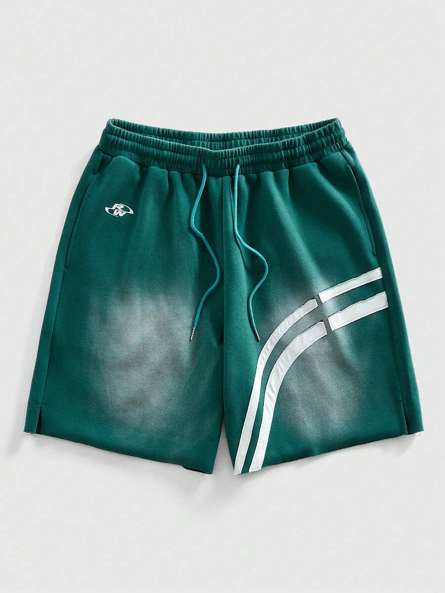 ROMWE MEN 男士做旧渐变绿白条纹休闲短裤 - 綠色 - 查看 1