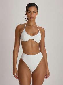 Musera Resort Bas de bikini cheeky à jambes hautes. Maillot de bain de base pour les vacances, les voyages d'été et la plage. Couleur unie. Tenue de villégiature essentielle - Blanc - Voir 2