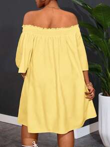Slaydiva Plus Size Women's Off-Shoulder Elegant Commute & Vacation A-Line Dress - Light Yellow - View 2