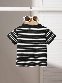 Áo polo tay ngắn kẻ sọc cho bé trai kiểu dáng thường ngày - màu đen - Xem 2