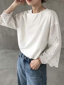 FRIFUL Áo thun nữ cổ tròn thêu họa tiết, kiểu dáng thường ngày, đa năng. - trắng - Xem 6