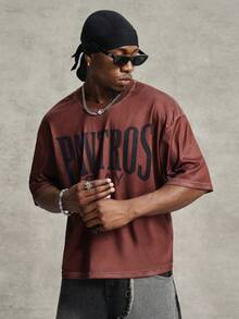 PAVTROS Men's Casual Letter Print T-Shirt, Summer Oversize T Shirt Oversize T Shirt For Men Streetwear Shirts T Shirt For Men Rapper T Shirt - Brown - View 1