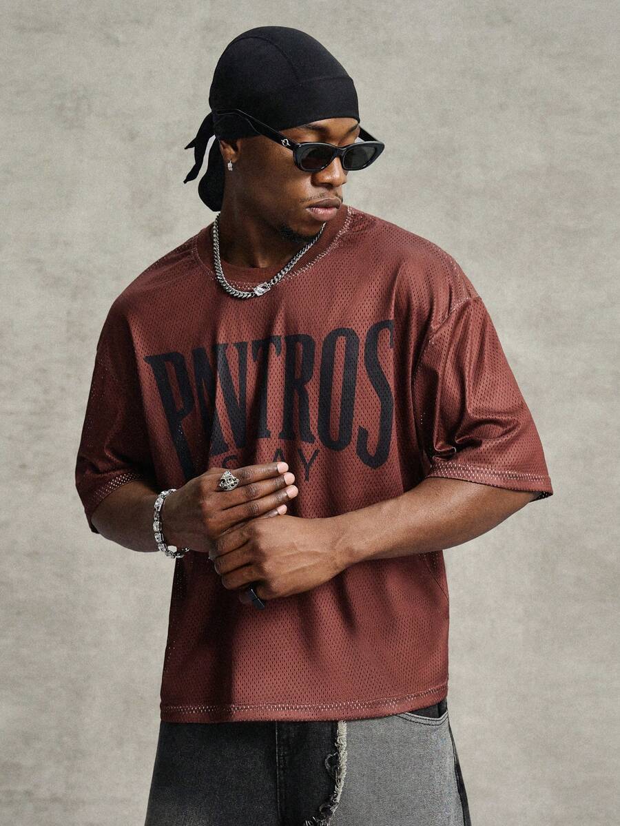 PAVTROS Men's Casual Letter Print T-Shirt, Summer Oversize T Shirt Oversize T Shirt For Men Streetwear Shirts T Shirt For Men Rapper T Shirt - Brown - View 1