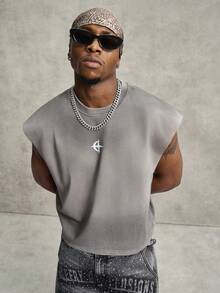 PAVTROS Men's Graphic Print Round Neck Casual Tank Top, Summer - Grey - View 5
