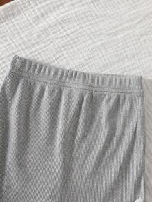 SHEIN Vintaside Kids 3pcs Baby Girl 0-3Y Cute Summer Holiday Gray Ribbed Knit Shorts Soft Casual Sporty Elastic Muted Tones Pink Beige Fitted 3-Piece Set For Home&Outdoor - Grey - View 4