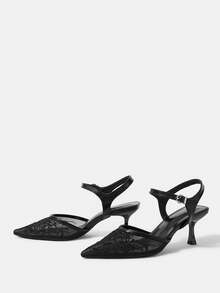 CUCCOO HITCHD Pointed Breathable Mesh Rhinestone Hollow Fashion Embroidery Temperament Versatile Sexy Fairy Banquet Black High Heels - Black - View 9