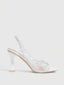 CUCCOO SZL Women's Fashionable And Charming Crystal Diamond-Decorated Thick-Heeled Sandals, Pearl White, Transparent TPU Material, Square Toe Comfortable Casual Sandals, Suitable For Parties, Weddings, Parties, Spring, Summer And Autumn Christmas Wear Summer Shoes - White - View 2