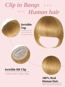 Tóc mái kẹp giả 100% tóc thật, kiểu tóc mái có phần thái dương, tóc mái giả nối dài trông tự nhiên dành cho phụ nữ/bé gái, thích hợp sử dụng hàng ngày. - Nhiều màu - Xem 7