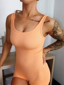 SAYEHFBABY 女款健身連身褲，修身時尚瑜珈運動連身衣 - 橘色 - 查看 3
