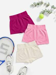 Powerista Solid Color Pleated 3-PCS Tight Fit Athletic Shorts,Seamless Summer Back Hip Pleating Technique - Multicolor - View 3