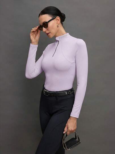  Activina Women's Solid Color Zipper Design Long Sleeve Equestrian Jacket Activina Women's Solid Color Stand Collar Half-Zip Front Fitted Equestrian Jacket Top Shirt  Indoor Outdoor Casual Workout 3k  Seksi Chic  For Daily Wear Yoga Yoga Studio Tennis  Gym Purple