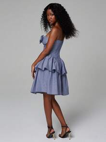 NYA SZN Đầm dáng midi với họa tiết hoa và hàng cúc phía trước. - Màu xanh lam - Xem 2