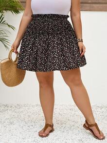 SHEIN CURVE+ Chân váy cạp chun họa tiết hoa nhí Plus, thích hợp cho mùa hè. - Nhiều màu - Xem 7