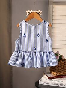 SHEIN Young Girl Woven Striped Casual Shirt - Blue - View 2