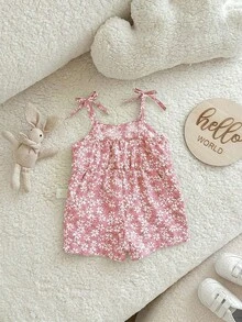SHEIN 新生女宝宝可爱夏季碎花连体衣 - 粉色 - 查看 6