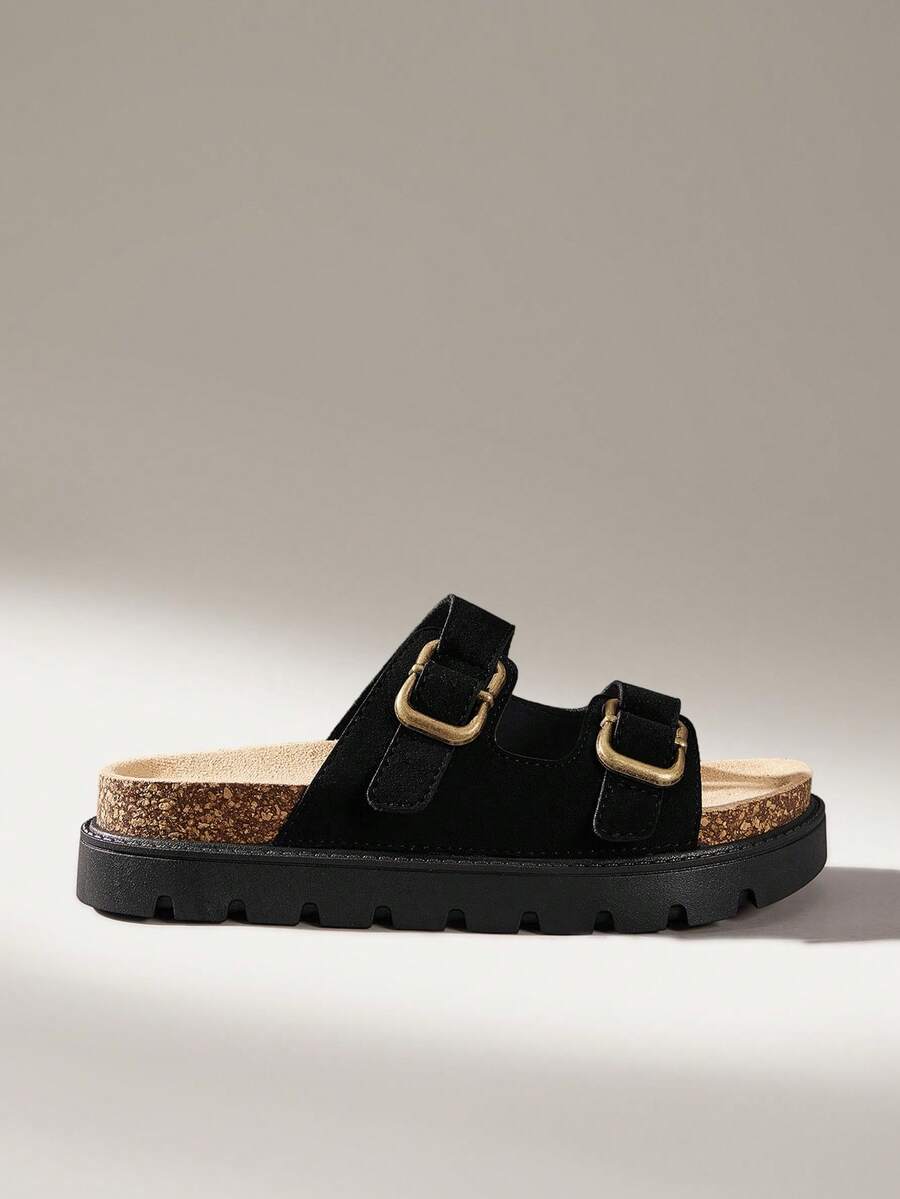 Solecia Women's Adjustable Buckle Casual Beach Slippers For Christmas - Black - View 1