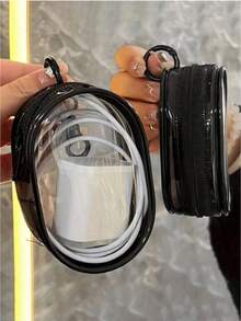 2pcs/1pc Portable Mini Clear Zipper Storage Pouch, Multi-Functional Jewelry Organizing Bag For Earphones, Power Bank, Keychains, Rings, Perfume, Unisex Travel Essential (Keychain Style Random) ,Jewellery Box,Pouch,Makeup Brush Holder, - Black - View 3