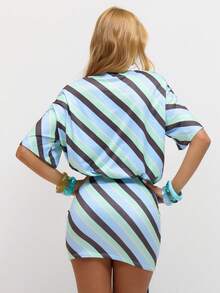 MUSERA Gestreiftes Minikleid mit Bindegürtel, Strandfeststival Frühling Sommer Urlaub Elegant Klassisch Abendausgang Dating - Verschiedenfarbig - Übersicht 4